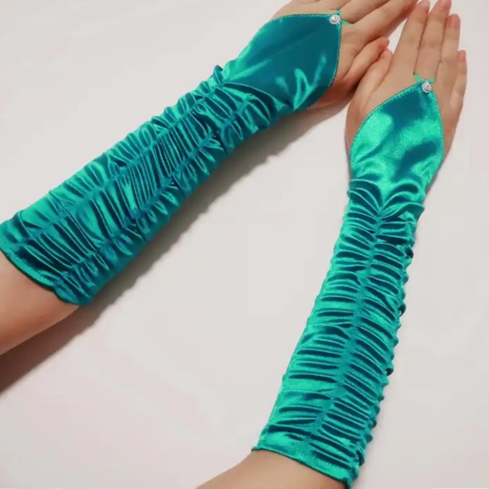 Teal sateen “Mermaid” gloves- 4 pair available